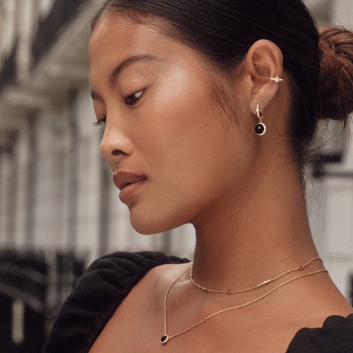 Gold Luna Black Onyx Drop Earrings