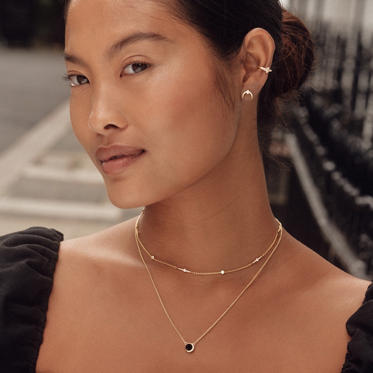 Gold Luna Black Onyx Pendant