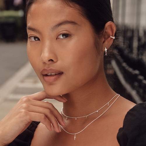 Silver Luna Crescent Station Necklace 