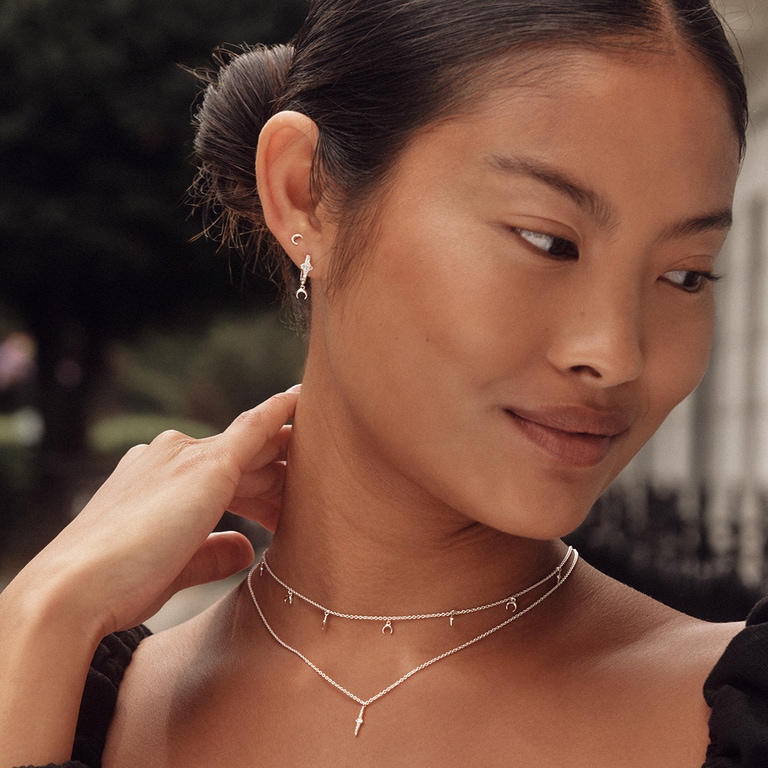 Silver Luna Crescent Station Necklace 