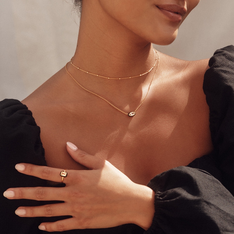 Gold Flare White Topaz Marquise Cut Necklace