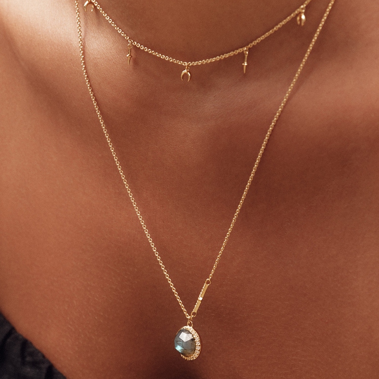 Gold Large Luna Labradorite Pendant Necklace