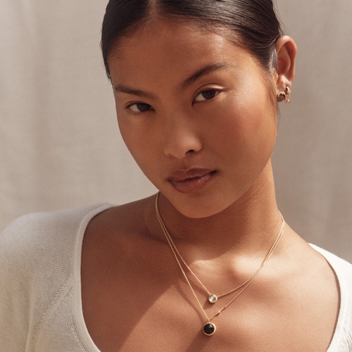 Gold Large Luna Black Onyx Pendant Necklace