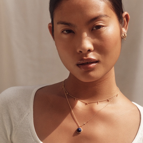 Gold Large Luna Lapis Pendant Necklace