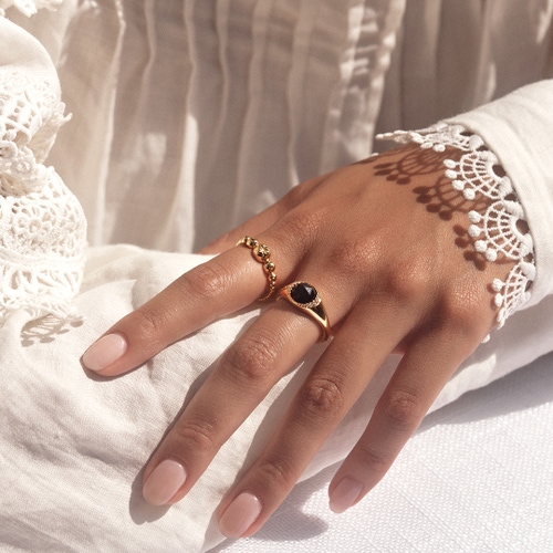 Gold Luna Black Onyx Signet Ring