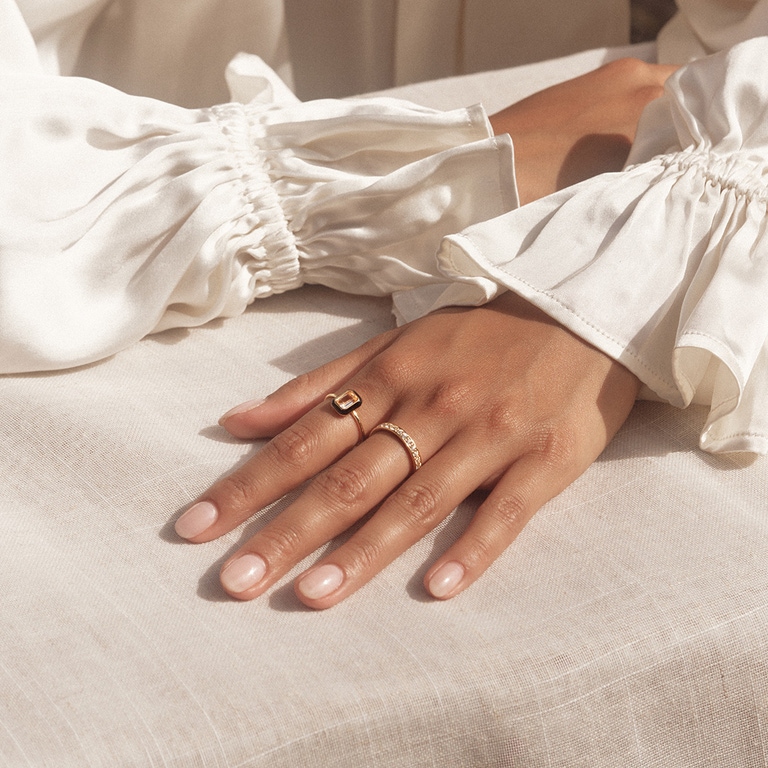 Gold Flare White Topaz Emerald Cut Ring