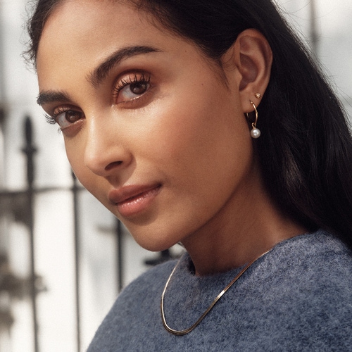 Vera Pearl Drop Hoop Earrings in Yellow Gold Vermeil