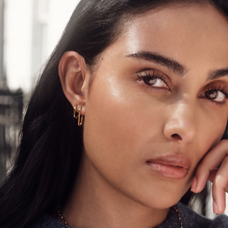 Gold Celestial Small Oblong Huggie Earrings