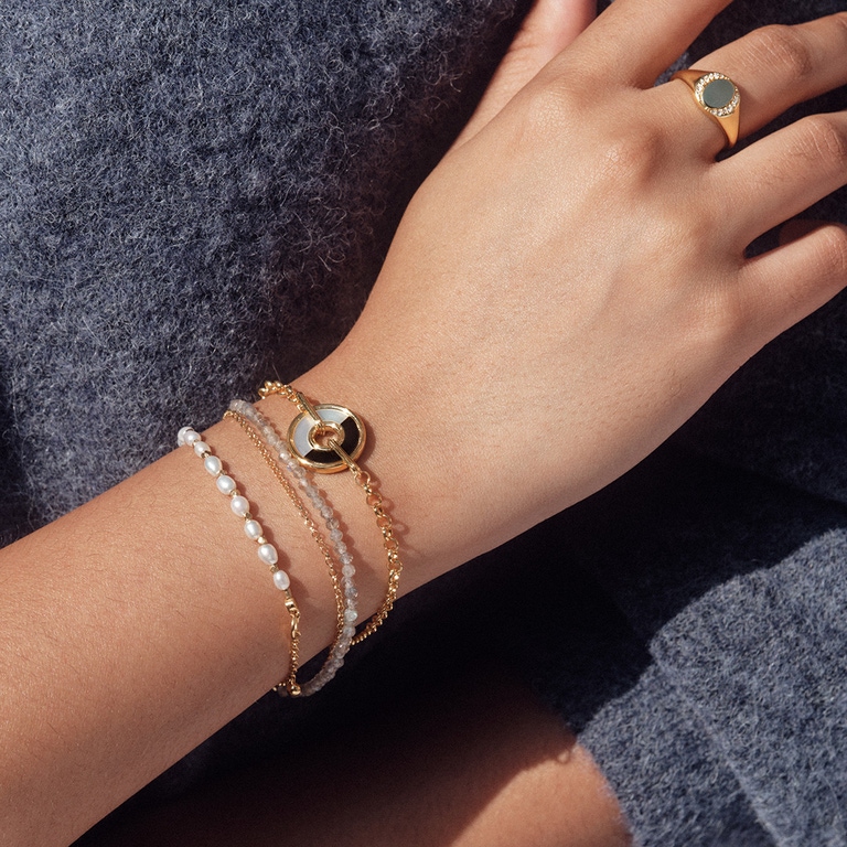 Gold Biography Pearl Charm Bracelet