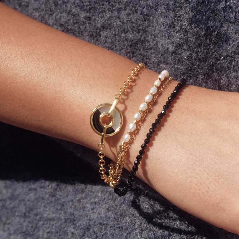 Gold Fuse Black Onyx & Mother of Pearl Bracelet