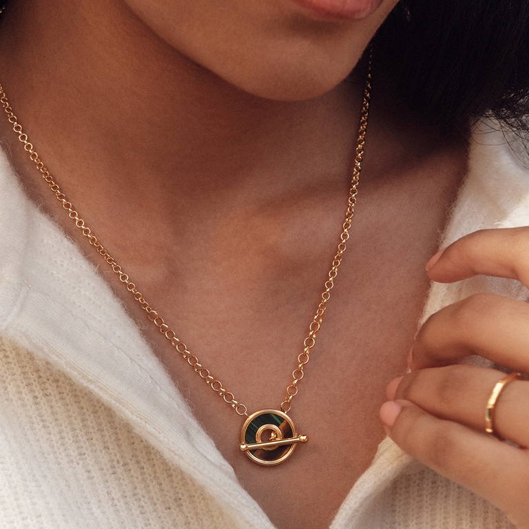 Gold Fuse Malachite & Tigers Eye T-Bar Necklace