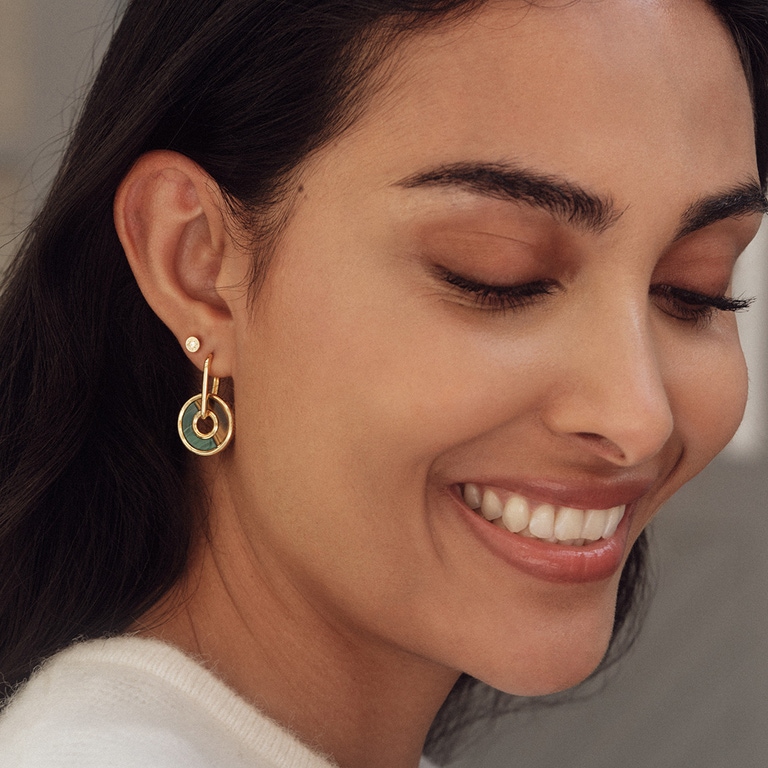 Gold Fuse Malachite & Tigers Eye Hoop Earrings