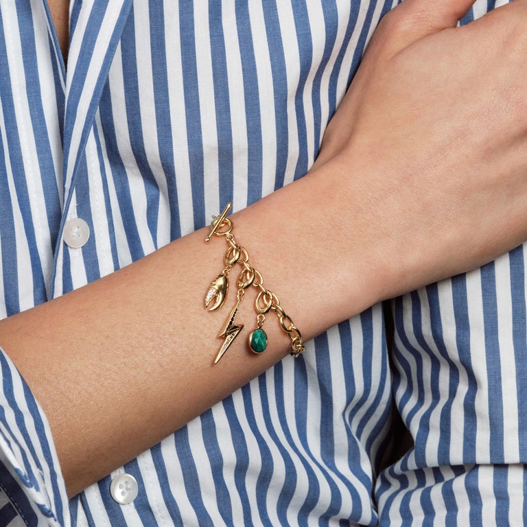 Gold Biography Malachite Charm