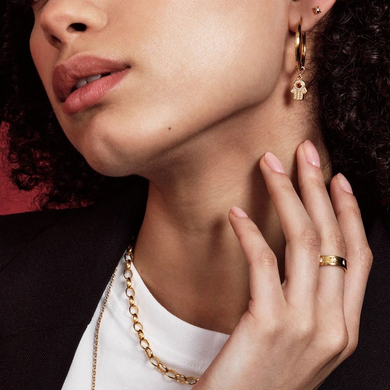Gold Biography Hamsa Earring Charm