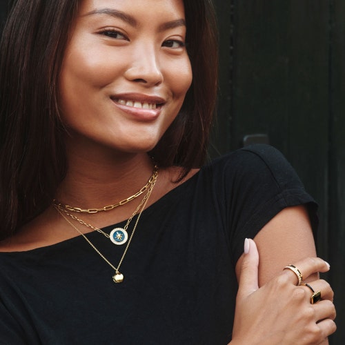 Ottima Black Onyx Slice Enamel Ring in Yellow Gold Vermeil