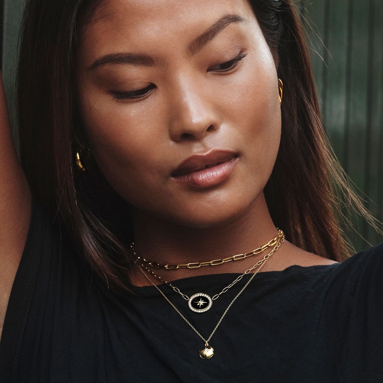Gold Large Polaris Black Onyx Pendant Necklace