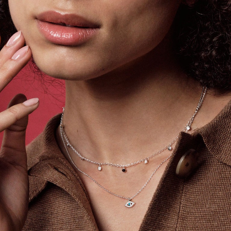 Silver Biography Single Adorned Rainbow Moonstone Necklace