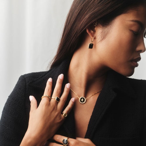 Gold Ottima Black Onyx Slice Earrings 