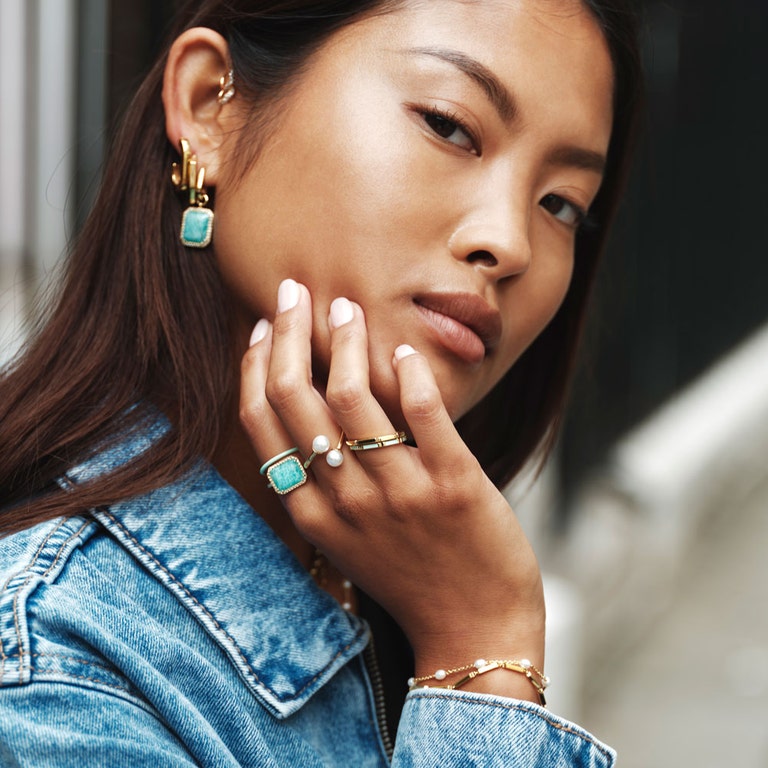 Ottima Amazonite Slice Landscape Ring in Yellow Gold Vermeil | Astley Clarke