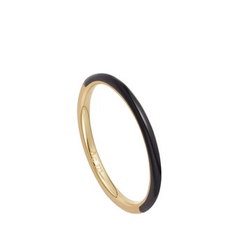 Gold Cirque Half Eternity Black Enamel Ring
