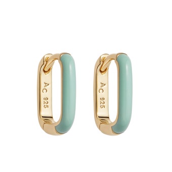 Gold Cirque Green Enamel Huggie Earrings