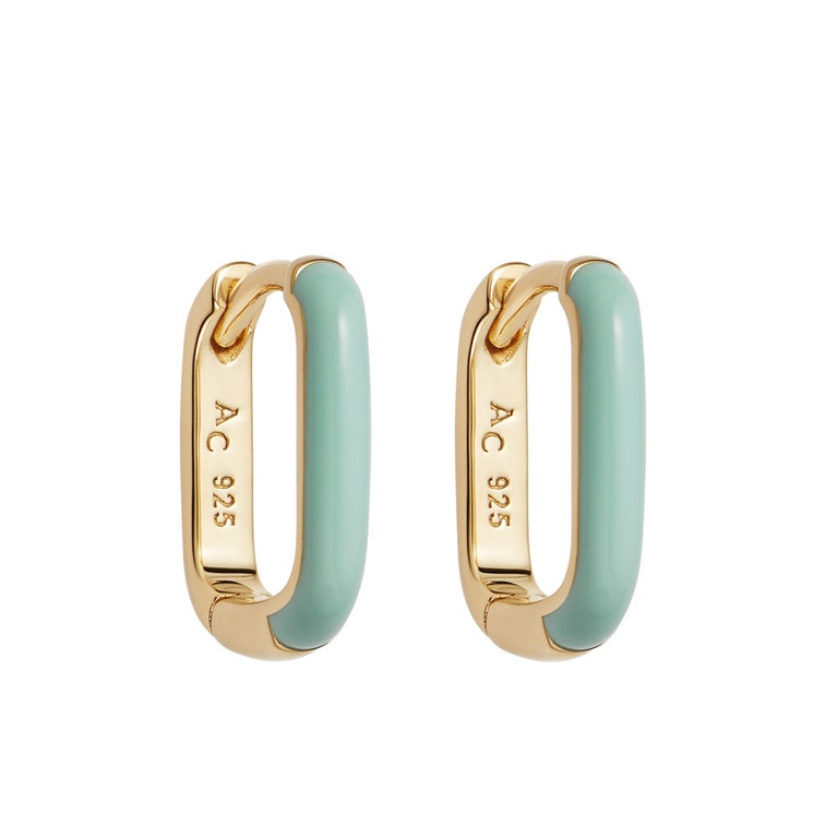 Gold Cirque Green Enamel Huggie Earrings