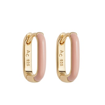 Gold Cirque Pink Enamel Huggie Earrings