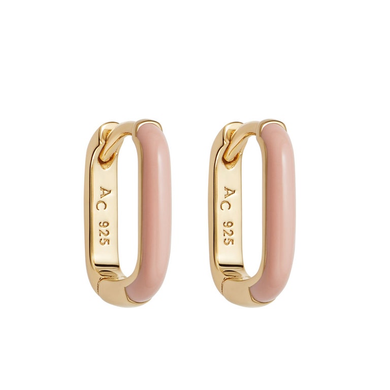 Gold Cirque Pink Enamel Huggie Earrings