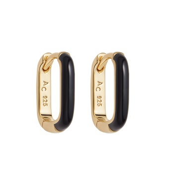 Gold Cirque Black Enamel Huggie Earrings