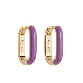 Gold Cirque Purple Enamel Huggie Earrings