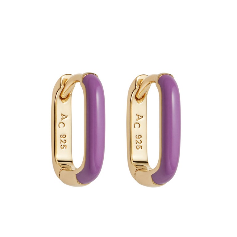 Gold Cirque Purple Enamel Huggie Earrings