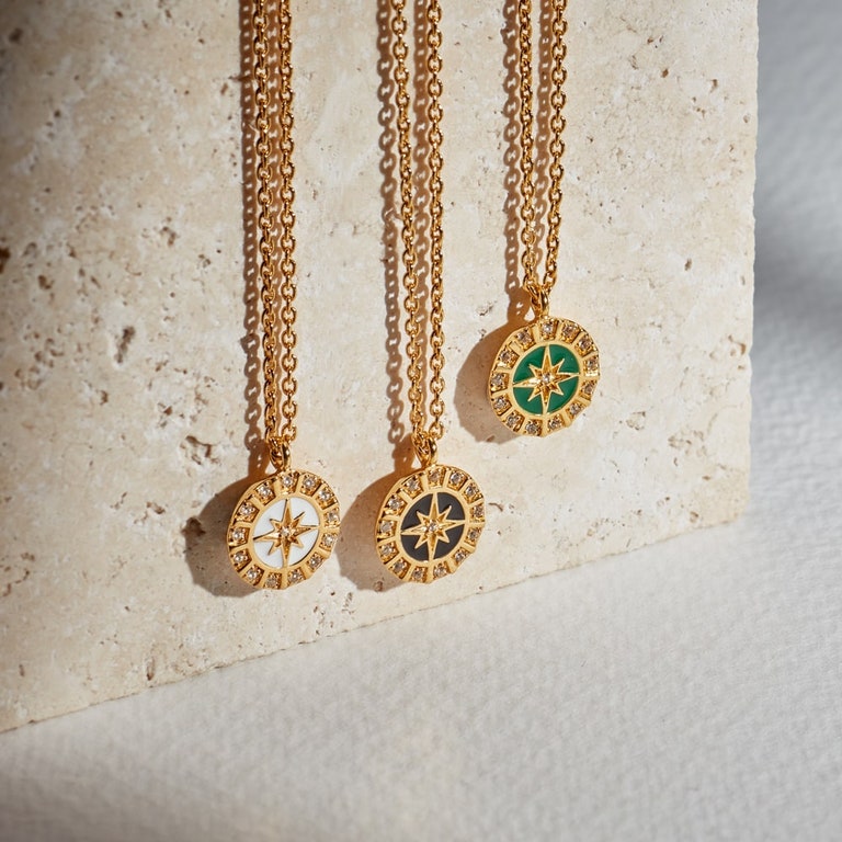 Celestial White Enamel Astra Pendant Necklace