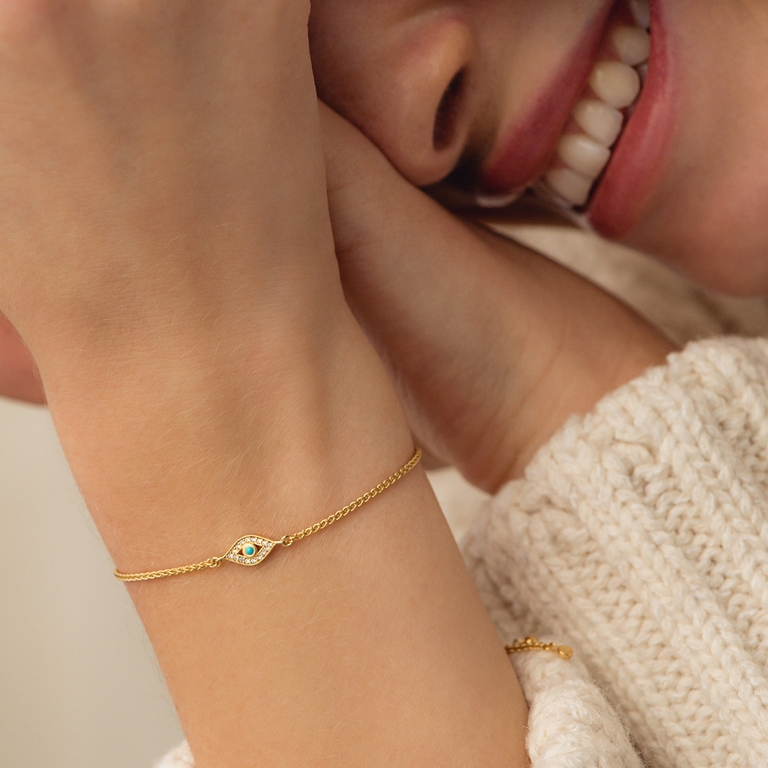 Evil Eye Kula Bracelet in Yellow Gold Vermeil