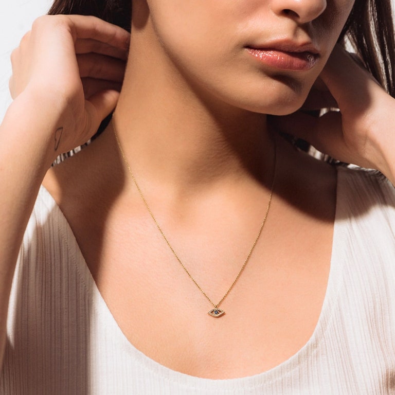 Evil Eye Fine Biography Sapphire Pendant Necklace in Yellow Gold