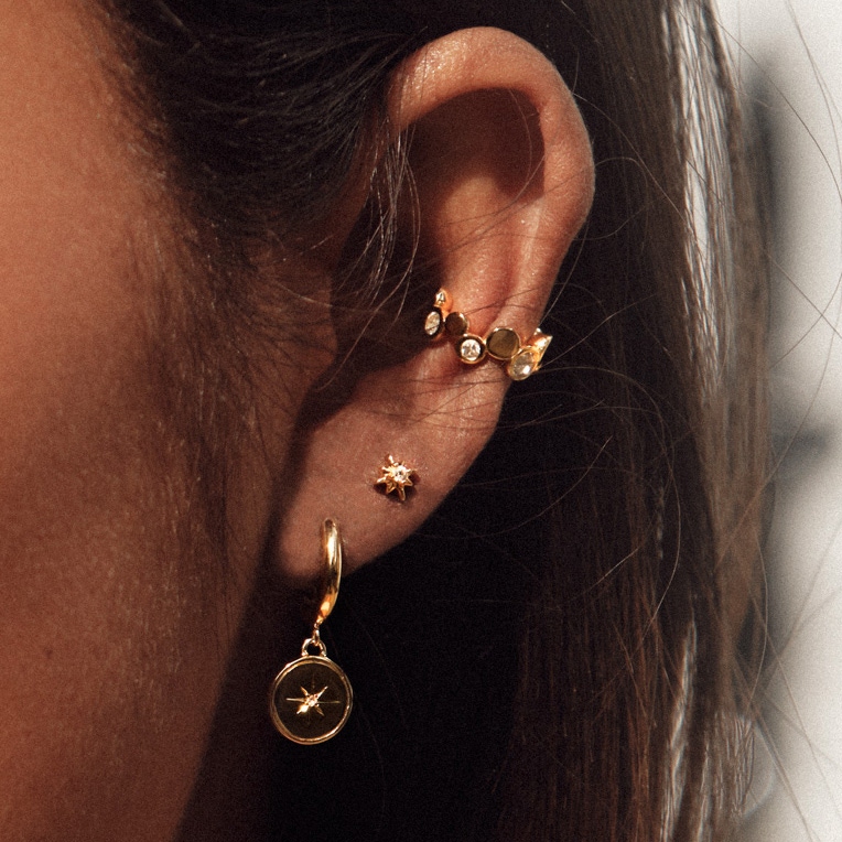 Gold Celestial Sapphire Ear Stack with Cuff