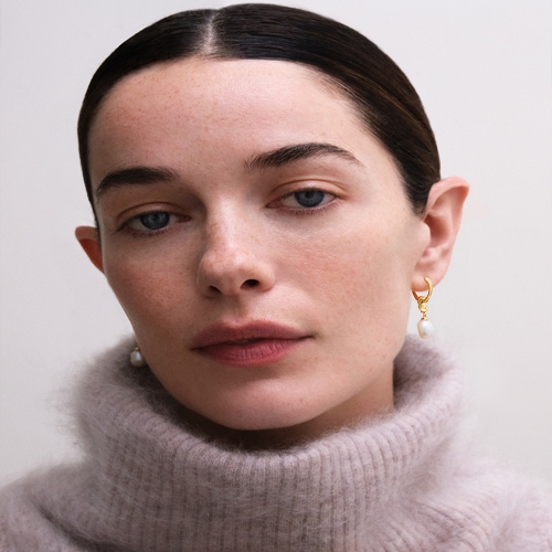 Gold Floe Pearl Drop Huggie Earrings