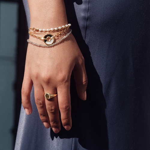 White Sapphire Biography Signet Ring in Yellow Gold Vermeil