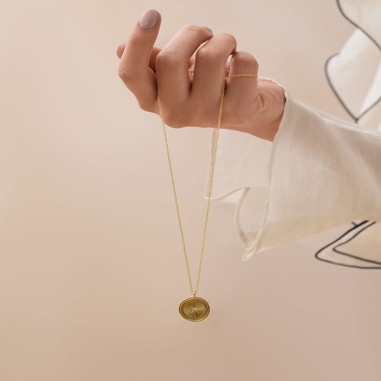 Gold Celestial Compass Locket Necklace