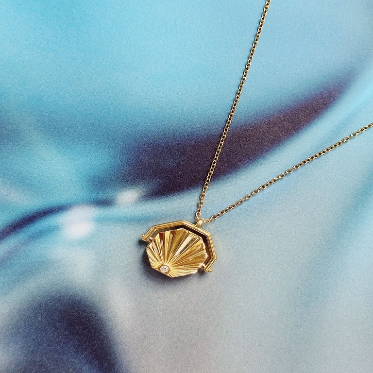 Gold Celestial Sunrise Spinner Locket Necklace