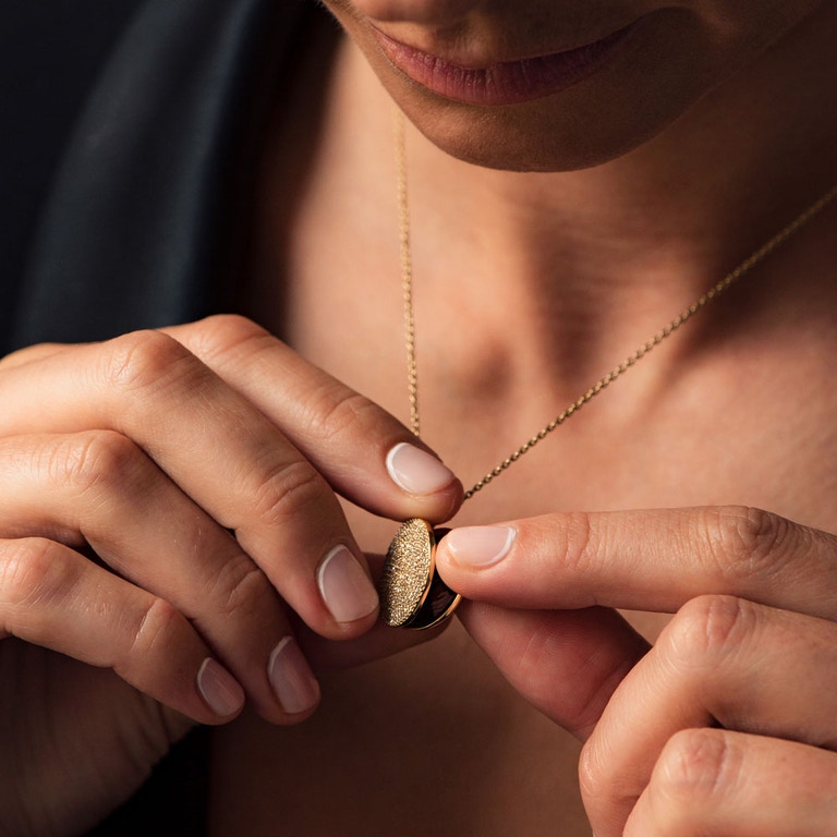 Large Icon Diamond Gold Locket Necklace