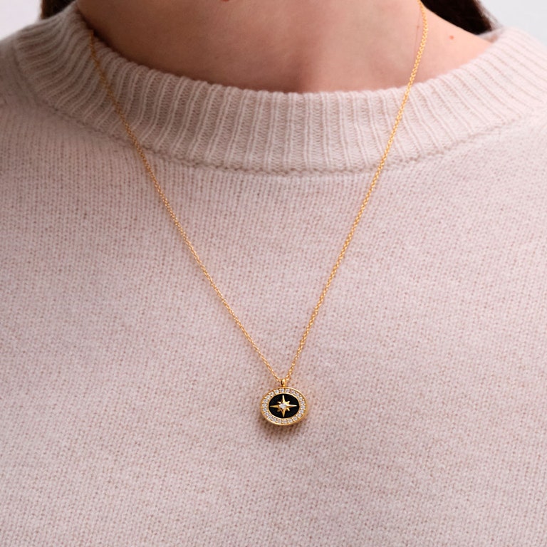 Gold Polaris Black Onyx Locket Necklace
