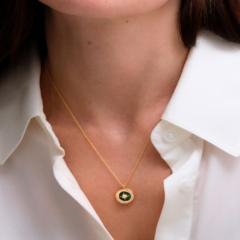 Gold Polaris Malachite Locket Necklace