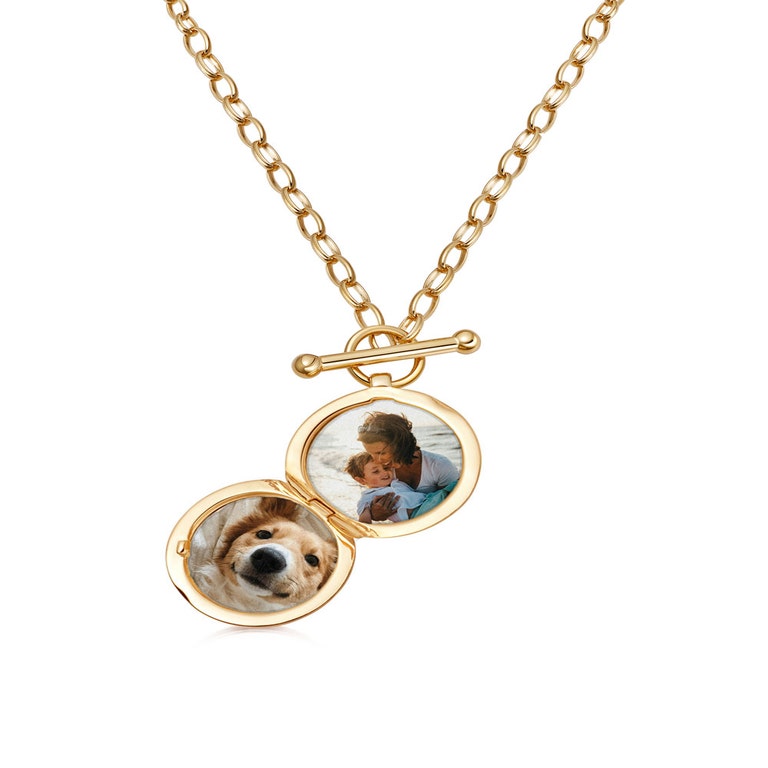 Gold Biography T-Bar Locket Necklace
