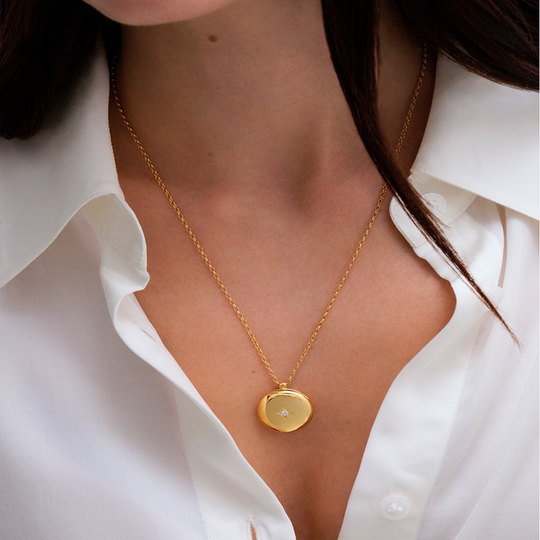 Gold Biography Medium Locket Necklace