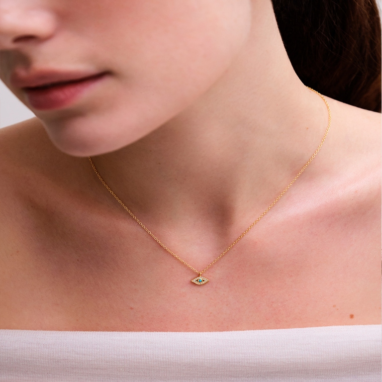Gold Biography Mini Evil Eye Pendant Necklace