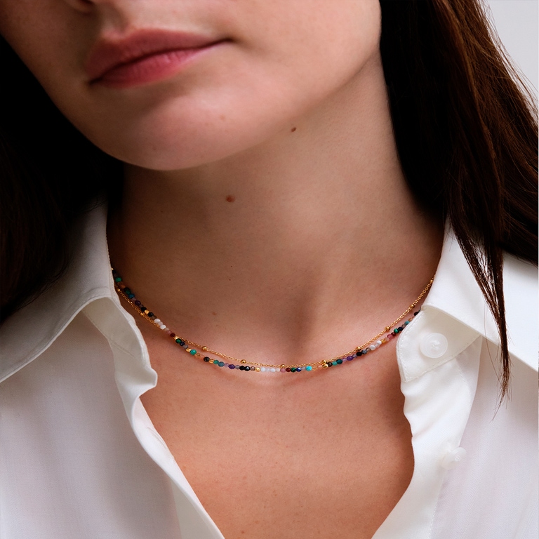 Gold Biography Multi Gemstone Necklace