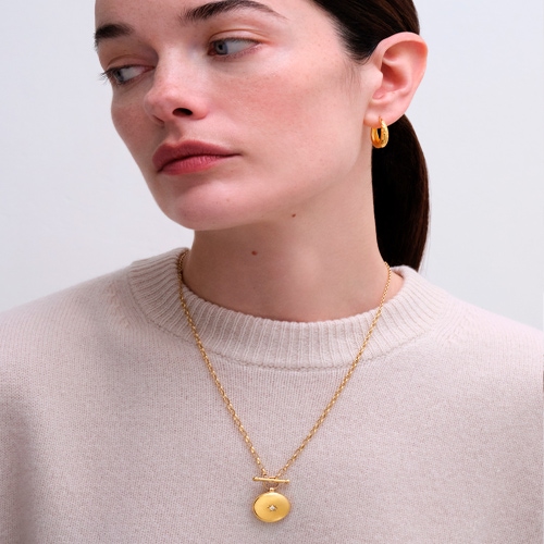 Gold Biography T-Bar Locket Necklace