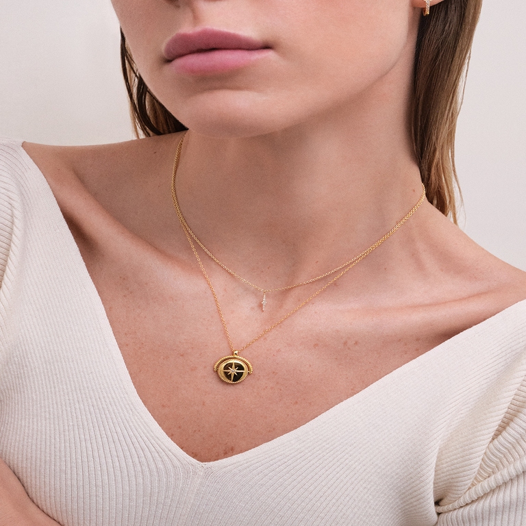 Gold Celstial Spinner Locket Necklace