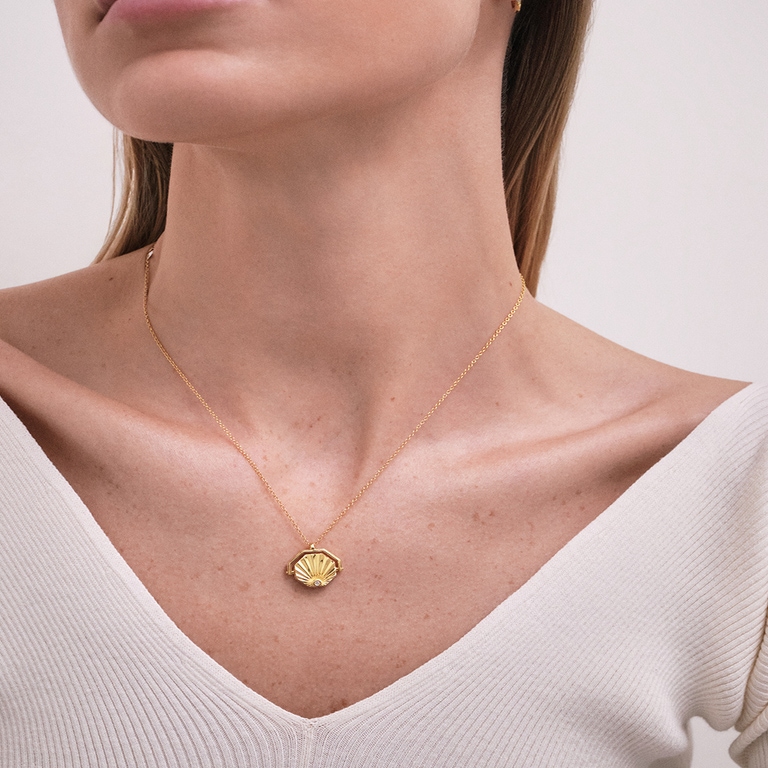 Gold Celestial Sunrise Spinner Locket Necklace