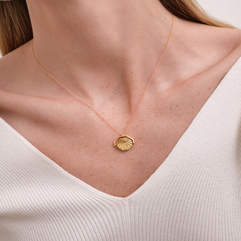 Gold Celestial Sunrise Spinner Locket Necklace